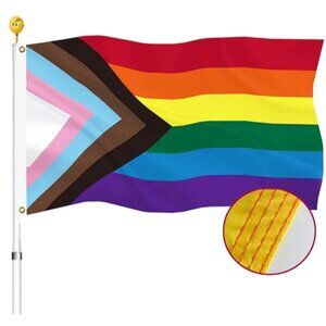 Progress Pride Flag*Gay*LGBTQ+*5x3 Ft*Heavy-Duty Brass Grommets*Sewn Edges*NIP